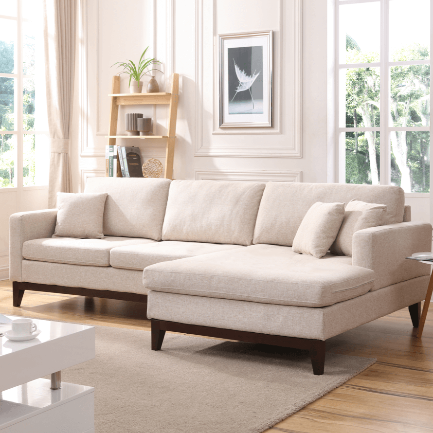 Puer Fabric Upholstery L shape Three Seater Sofa/Reversible Chaise