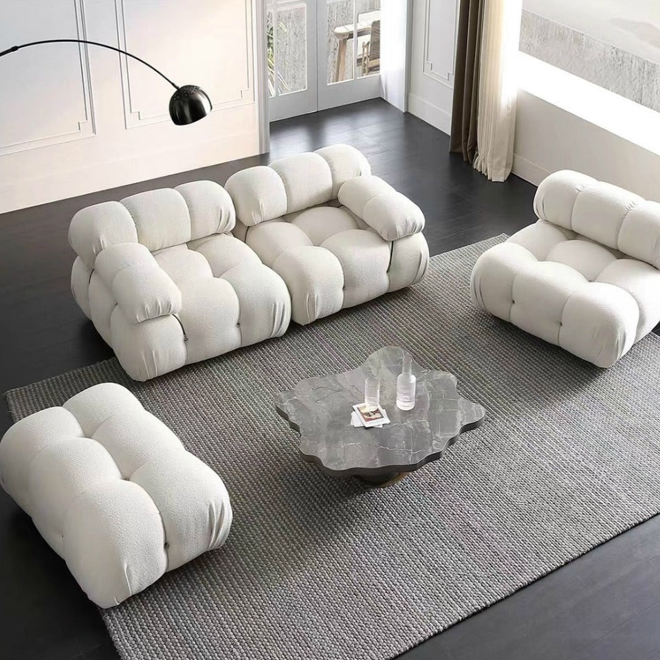 Modular White Boucle Fabric Upholstery Sofa /Designer/Contemporary/Three Seater
