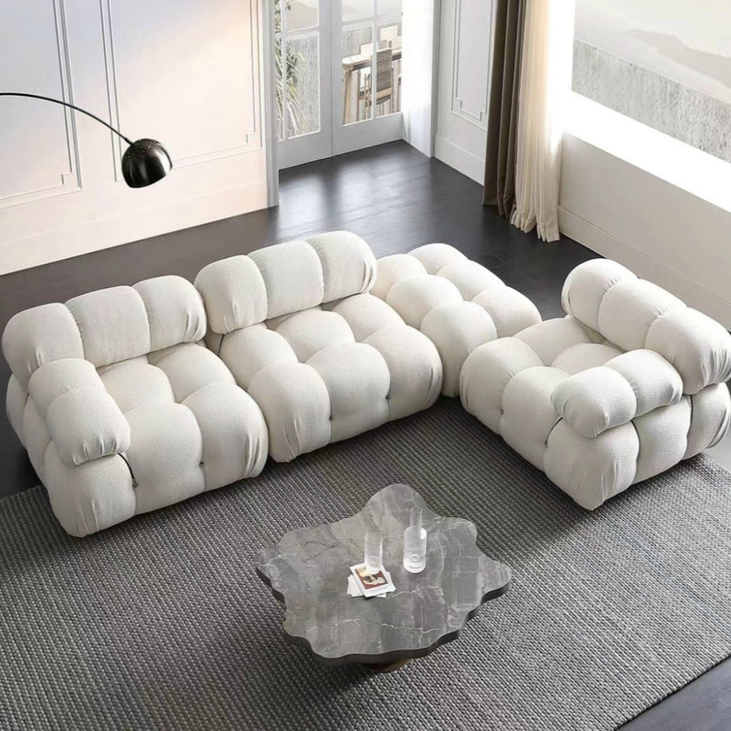 Modular White Boucle Fabric Upholstery Sofa /Designer/Contemporary/Three Seater
