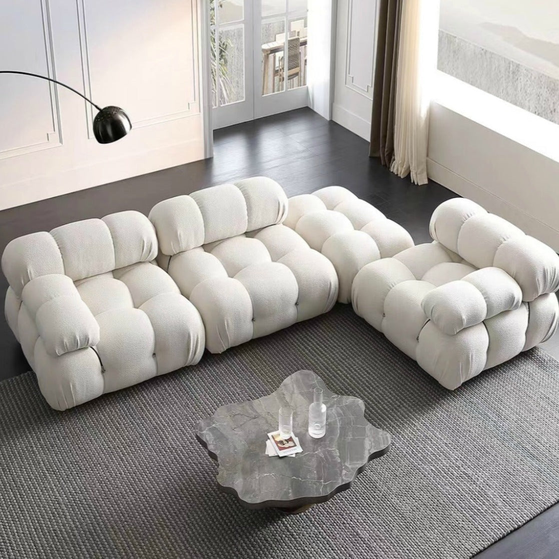 Modular White Boucle Fabric Upholstery Sofa /Designer/Contemporary/Three Seater