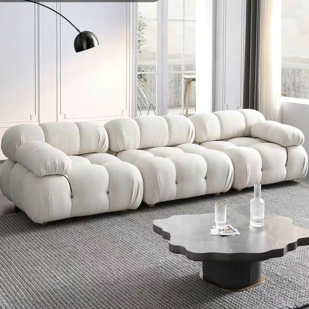 Modular White Boucle Fabric Upholstery Sofa /Designer/Contemporary/Three Seater