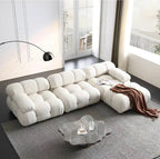 Modular White Boucle Fabric Upholstery Sofa /Designer/Contemporary/Three Seater