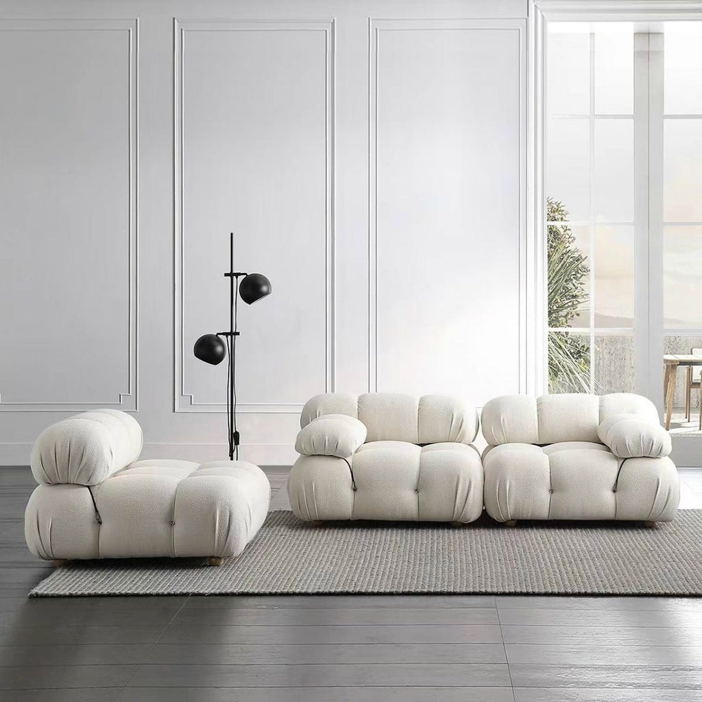 Modular White Boucle Fabric Upholstery Sofa /Designer/Contemporary/Three Seater