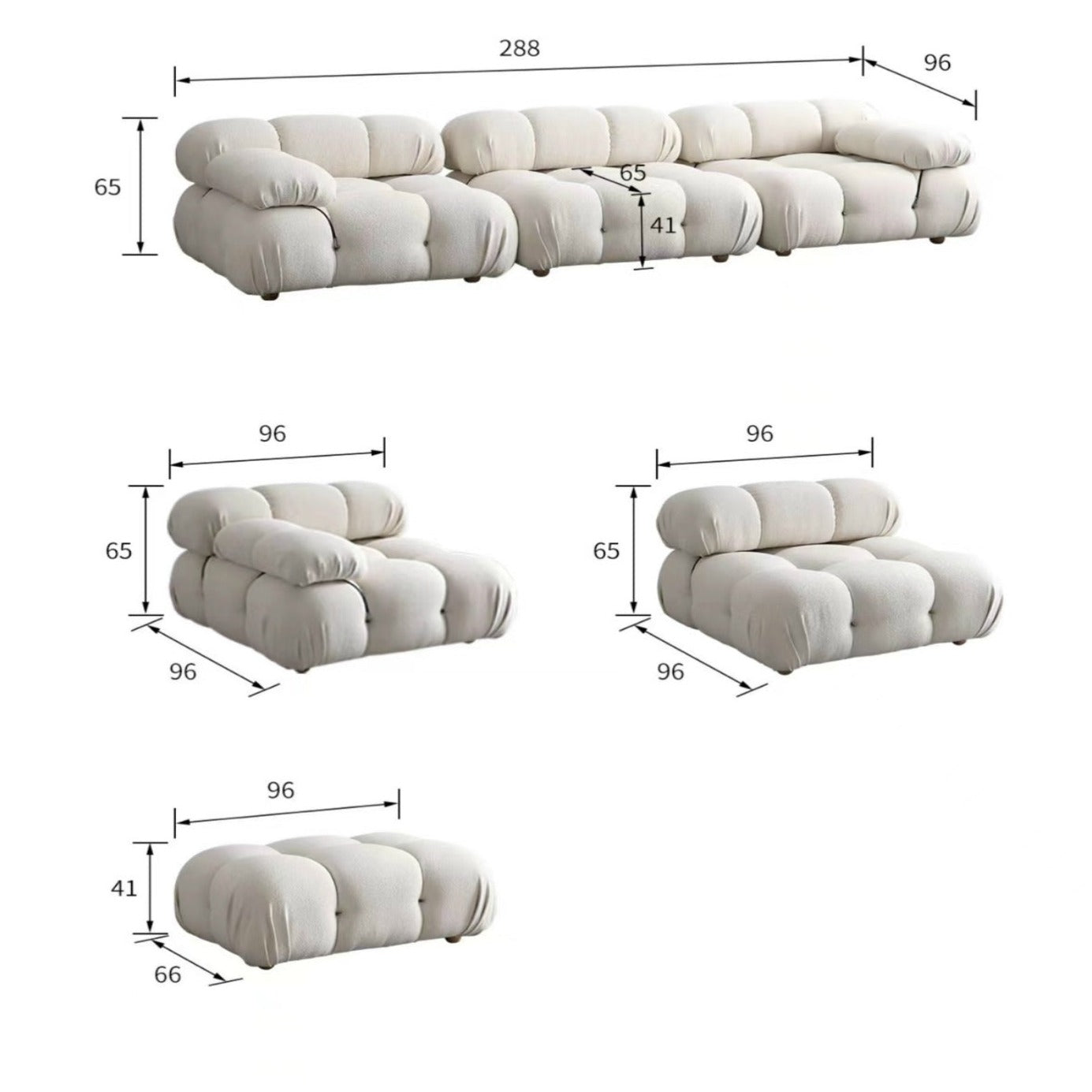 Modular White Boucle Fabric Upholstery Sofa /Designer/Contemporary/Three Seater