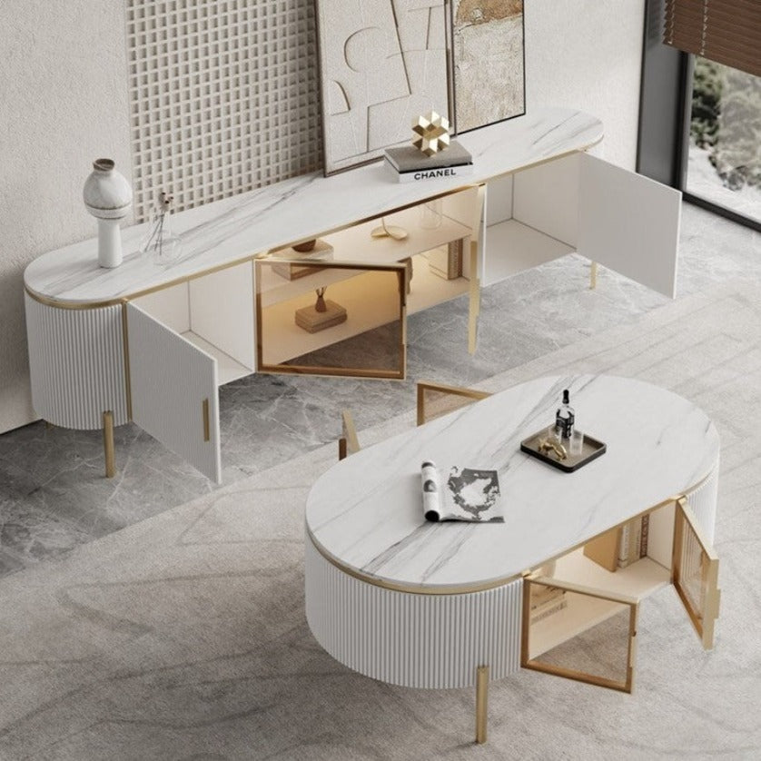 Coffee Table White Ceramic Top Golden Legs/Modern/Tea Table/Steel