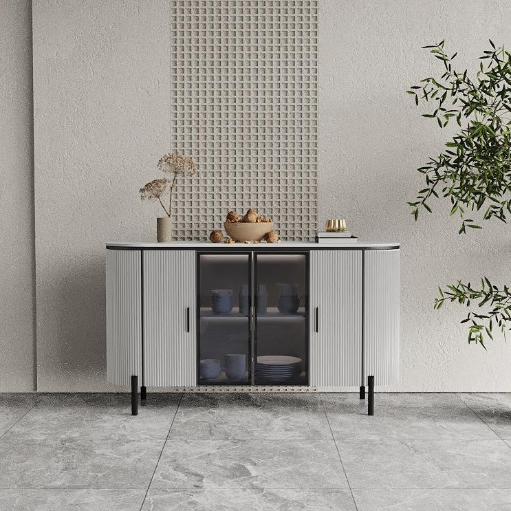 Dracone Buffet Sideboard Cabinet/White Ceramic Top/Black Steel Legs