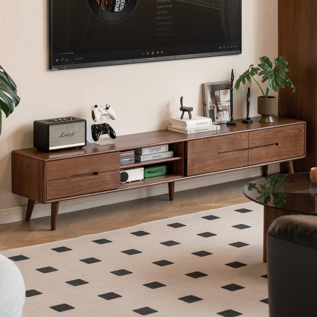 Daubs FAS-Graded American Oak TV Stand with Sliding Door/Entertainment Unit 180cm