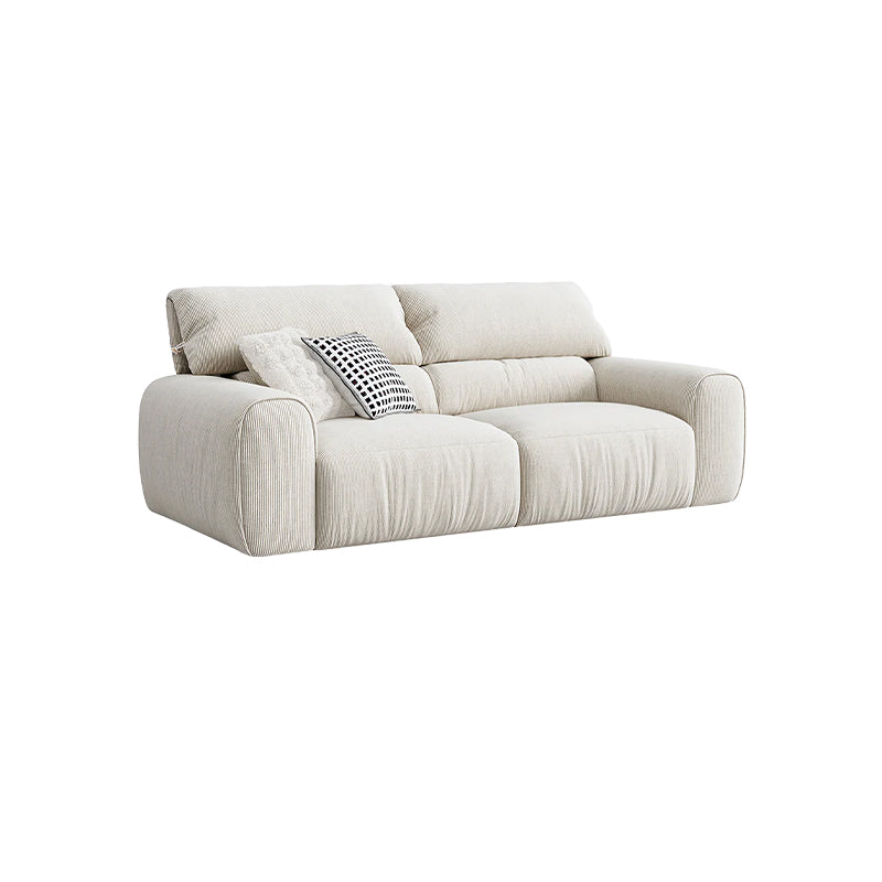 Milky White Corduroy Upholstered Sofa with Goose Feather and Cotton Filling/Oak Wood Legs 220cm/280cm