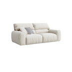 Milky White Corduroy Upholstered Sofa with Goose Feather and Cotton Filling/Oak Wood Legs 220cm/280cm