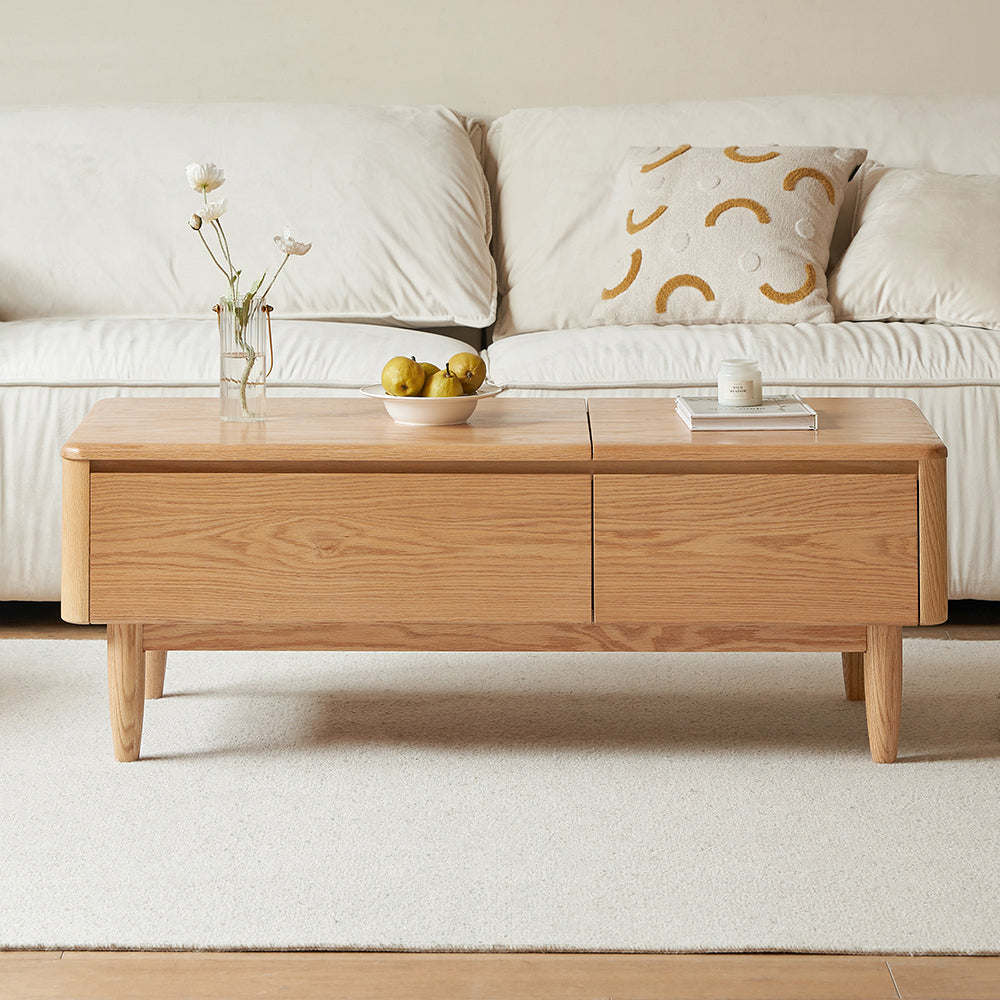 Mainn FAS-Graded Solid American Oak Lift-Top Coffee Table with Drawers
