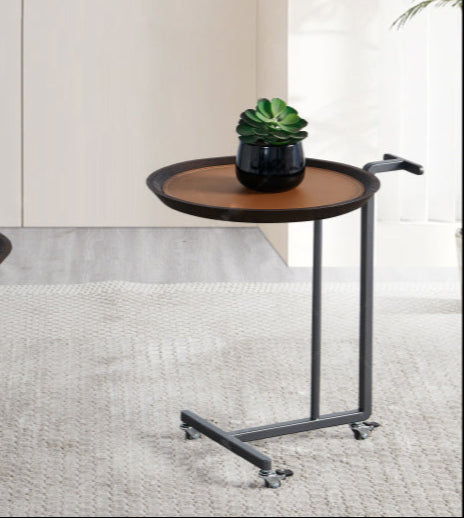 Small Side Table with Stainless Steel Base and Saddle Leather Finish/Sofa Table