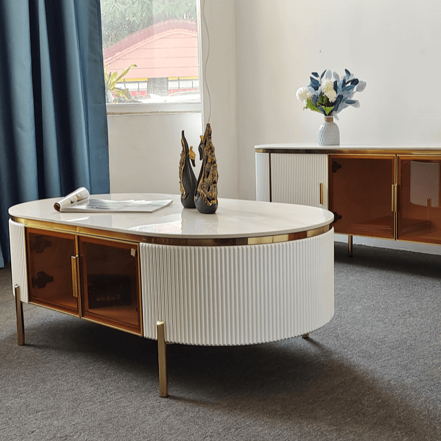 Coffee Table White Ceramic Top Golden Legs/Modern/Tea Table/Steel