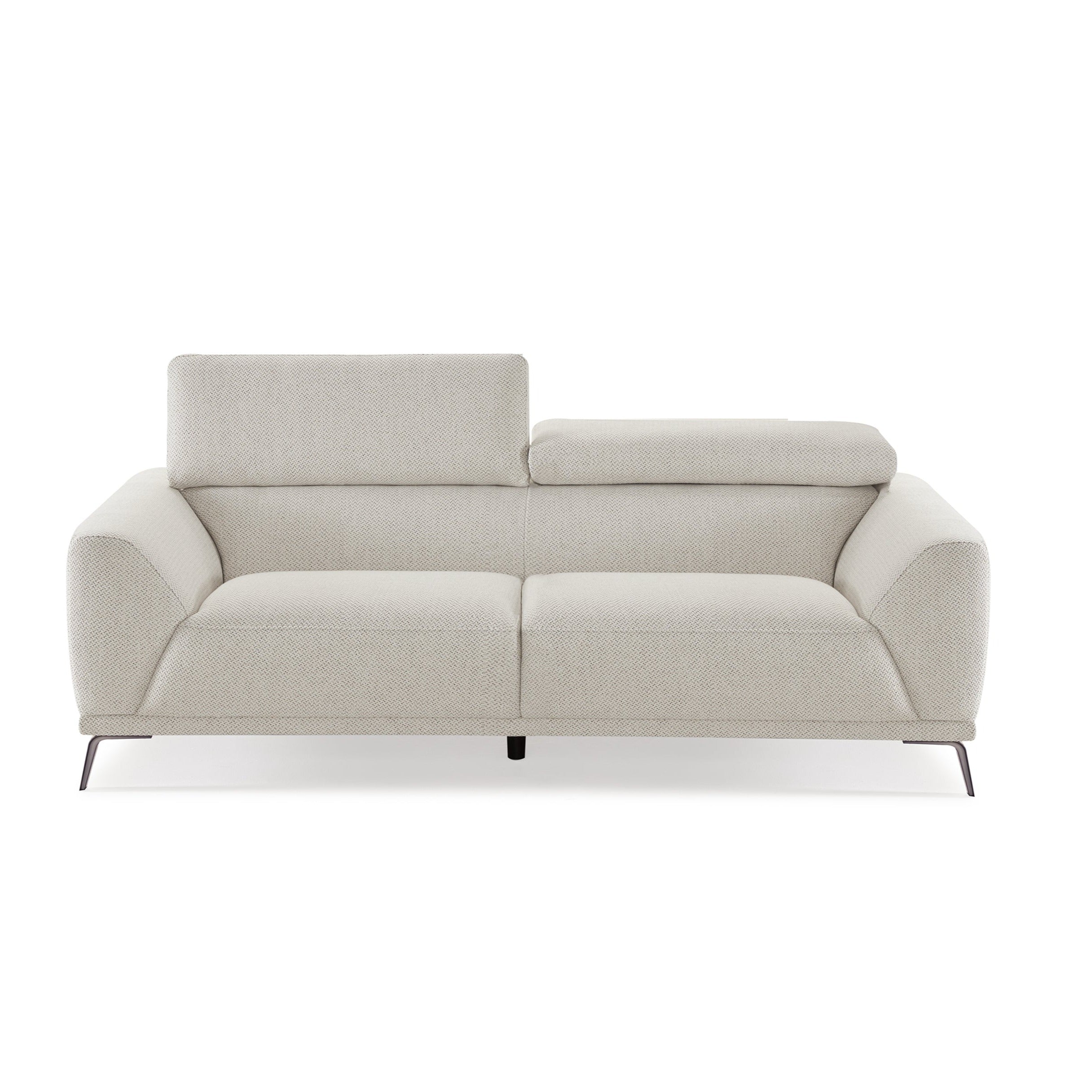 Two Seater Sofa Seashell White/ Linen Upholstery/Plywood Frame/Steel legs