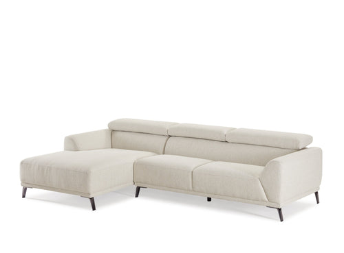 Ares L-Shape Three Seater Sofa Linen upholstery/ Seashell White/Steel legs