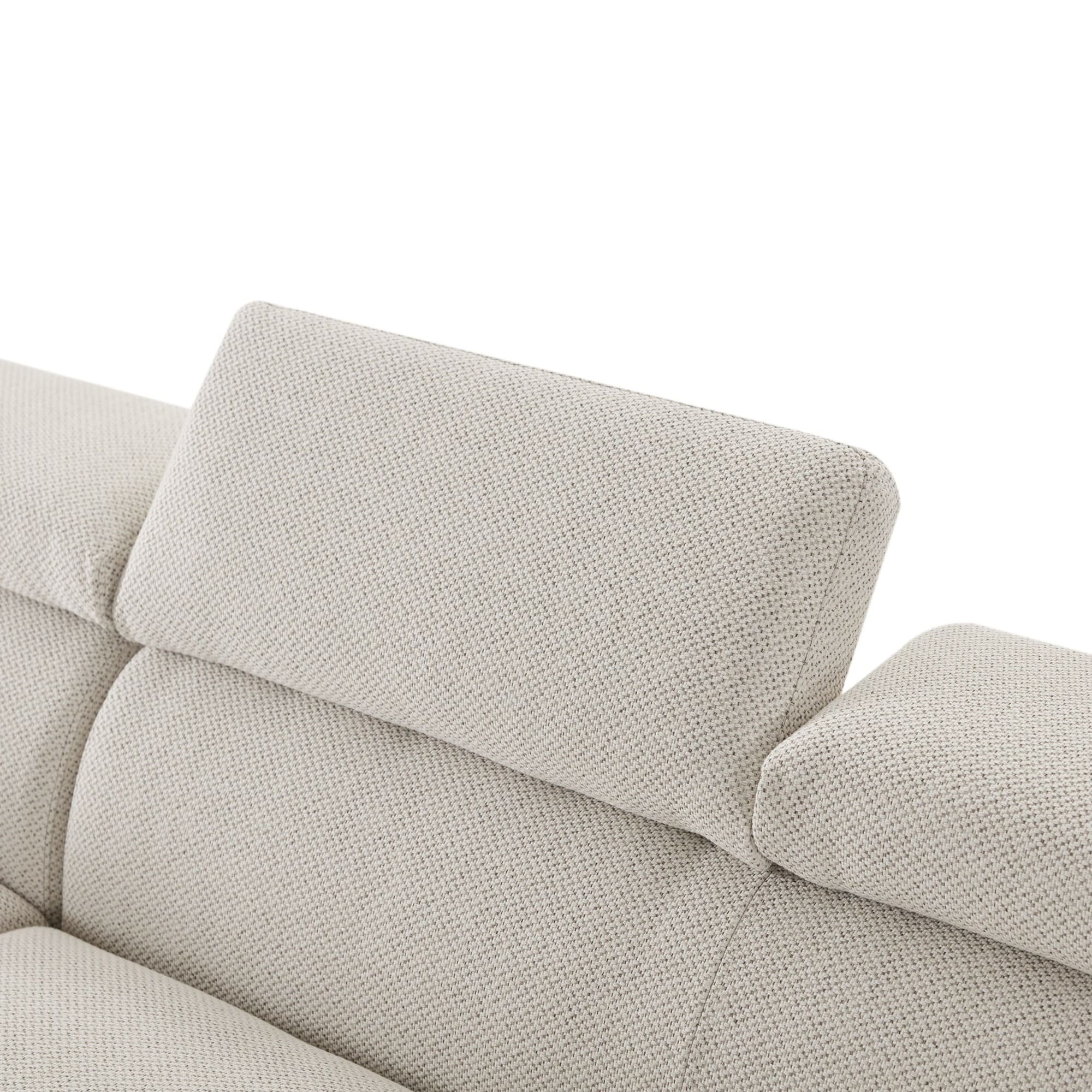 Ares L-Shape Three Seater Sofa Linen upholstery/ Seashell White/Steel legs