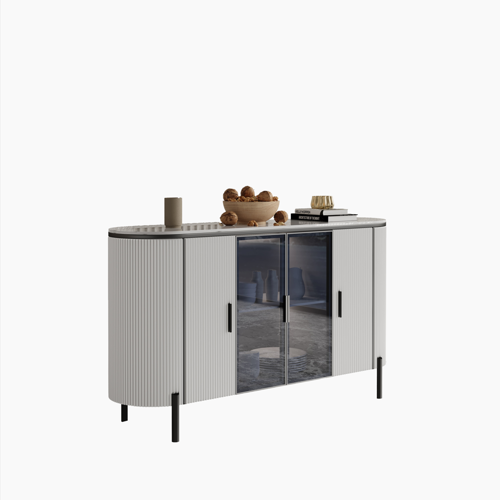 Dracone Buffet Sideboard Cabinet/White Ceramic Top/Black Steel Legs