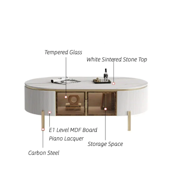 Coffee Table White Ceramic Top Golden Legs/Modern/Tea Table/Steel