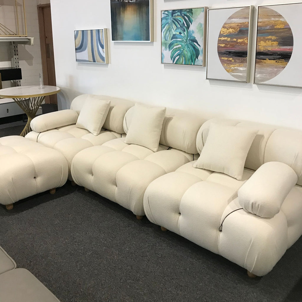 Modular White Boucle Fabric Upholstery Sofa /Designer/Contemporary/Three Seater