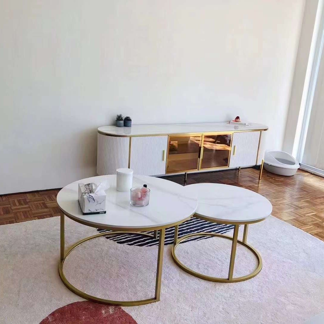 TV Stand White Ceramic Top Golden Legs/Modern/TV Unit/Steel Legs