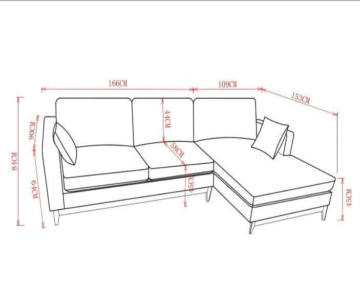 Puer Fabric Upholstery L shape Three Seater Sofa/Reversible Chaise