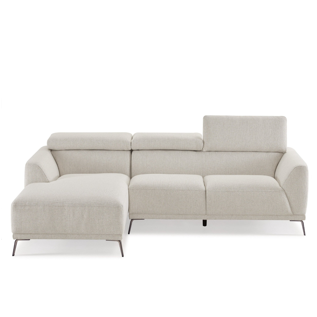 Ares L-Shape Three Seater Sofa Linen upholstery/ Seashell White/Steel legs