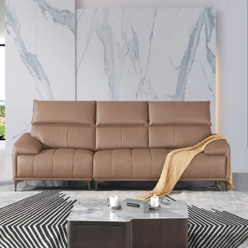 Adjustable Headrest Leather Three Seater Sofa/Steel Legs/306CM
