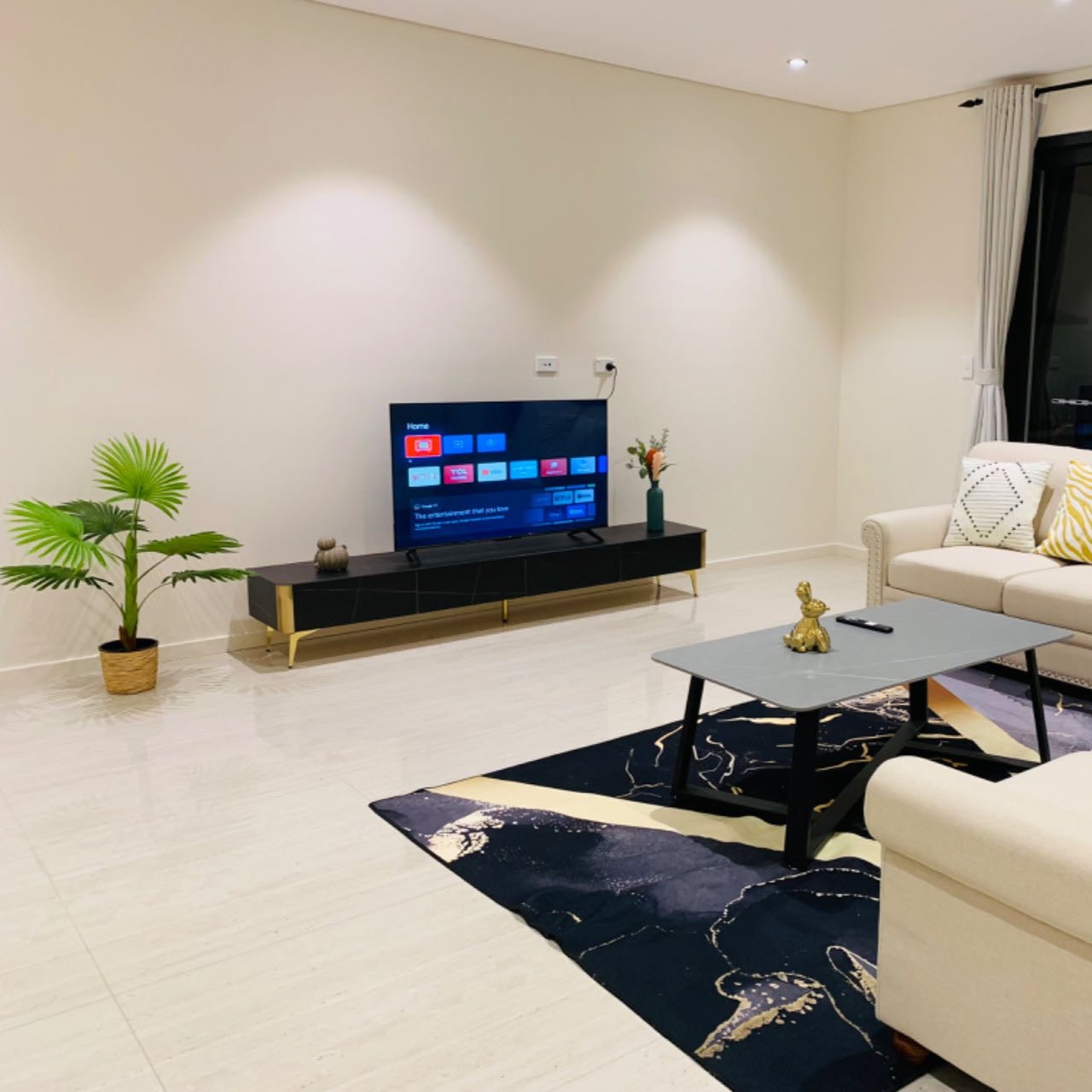 Earl Black Modern Minimalistic TV Stand/ Entertainment TV Unit Ceramic Top