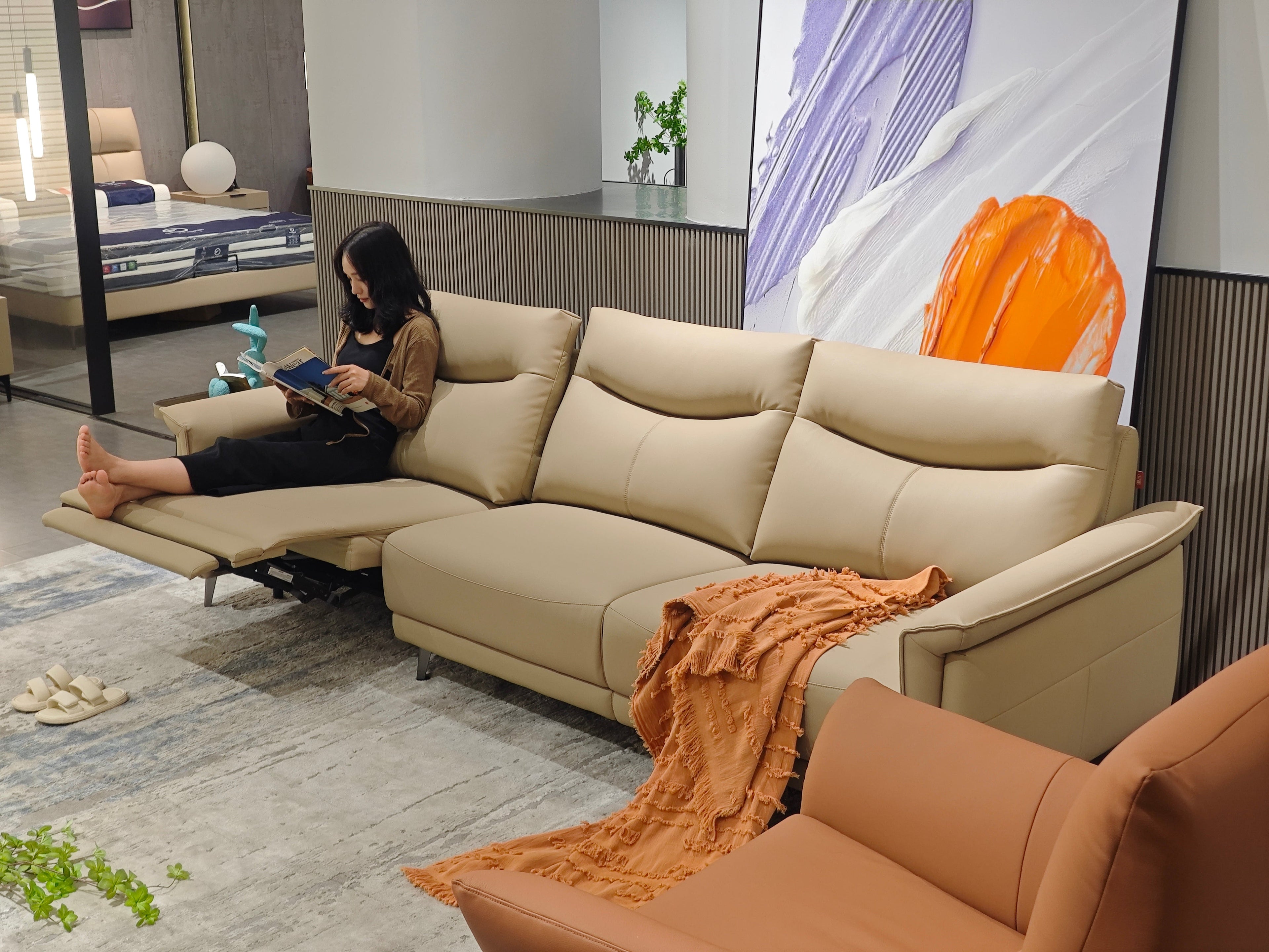 Electric Lift Recliner/ Eco-Leather Sofa/Chaise /Steel Legs XMT-1826