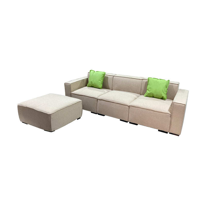 Apricot Linen Fabric Wooden Legs Sofa with Chaise and Ottoman