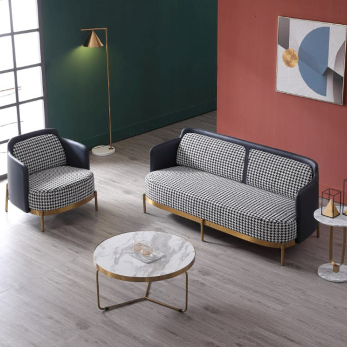 Grid Sofa/Armchair/Single Sofa/Houndstooth pattern/Brass Steel Legs