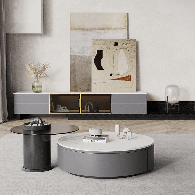 ROSIE White Ceramic Top  Coffee Table Set/Ceramic top /Pine wood cabinet