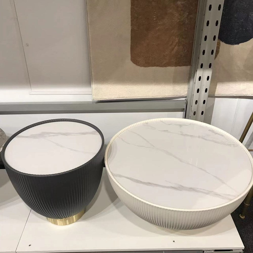 Skye Coffee Table Set/Ceramic top/PU Leather Upholstery/Modern Tea Table without Drawers