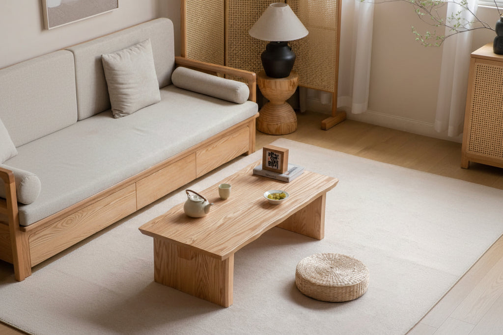 Mainn Natural Wood Color -Graded Solid American Oak Rectangle Coffee Table