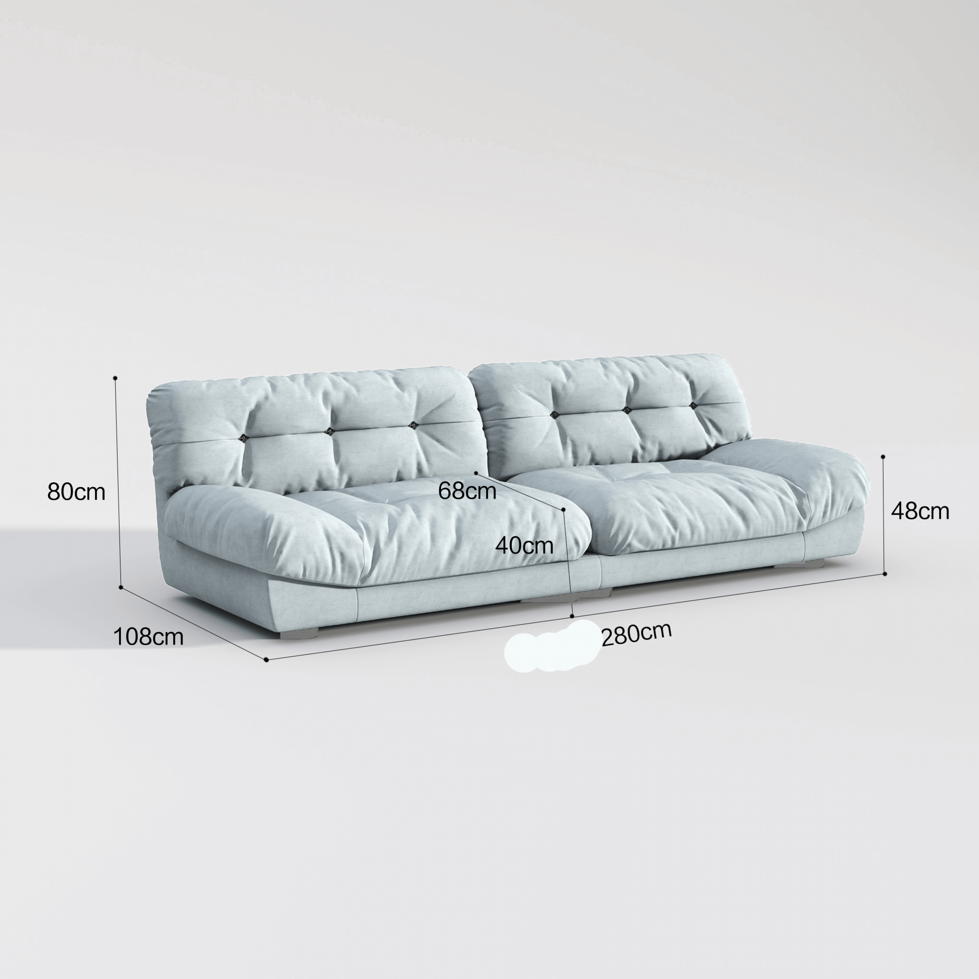 Cloud Grey Down Filled Suede Upholstery Sofa/Soft/ Steel Legs/280CM