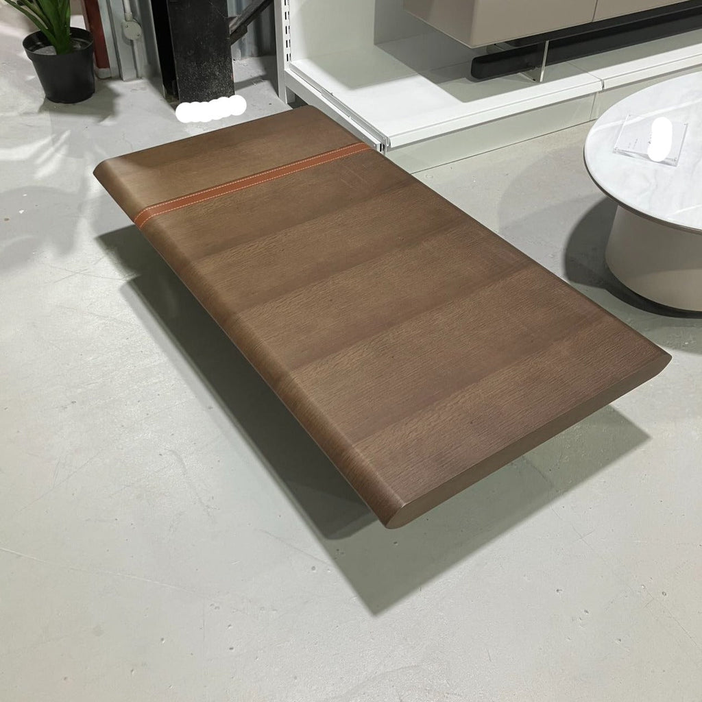Saddle Leather Belt Decor Walnut Coloured Coffee Table/Tea Table