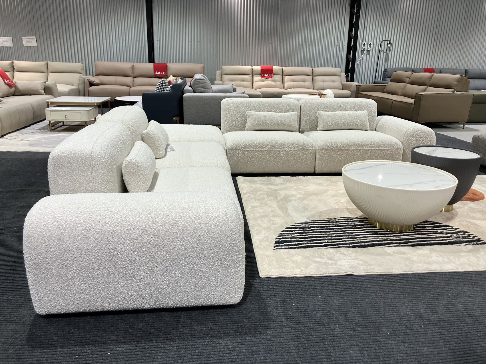 Pretty Modular Pure White Bouclé Upholstery Sofa Set/Modular Corner Sofas