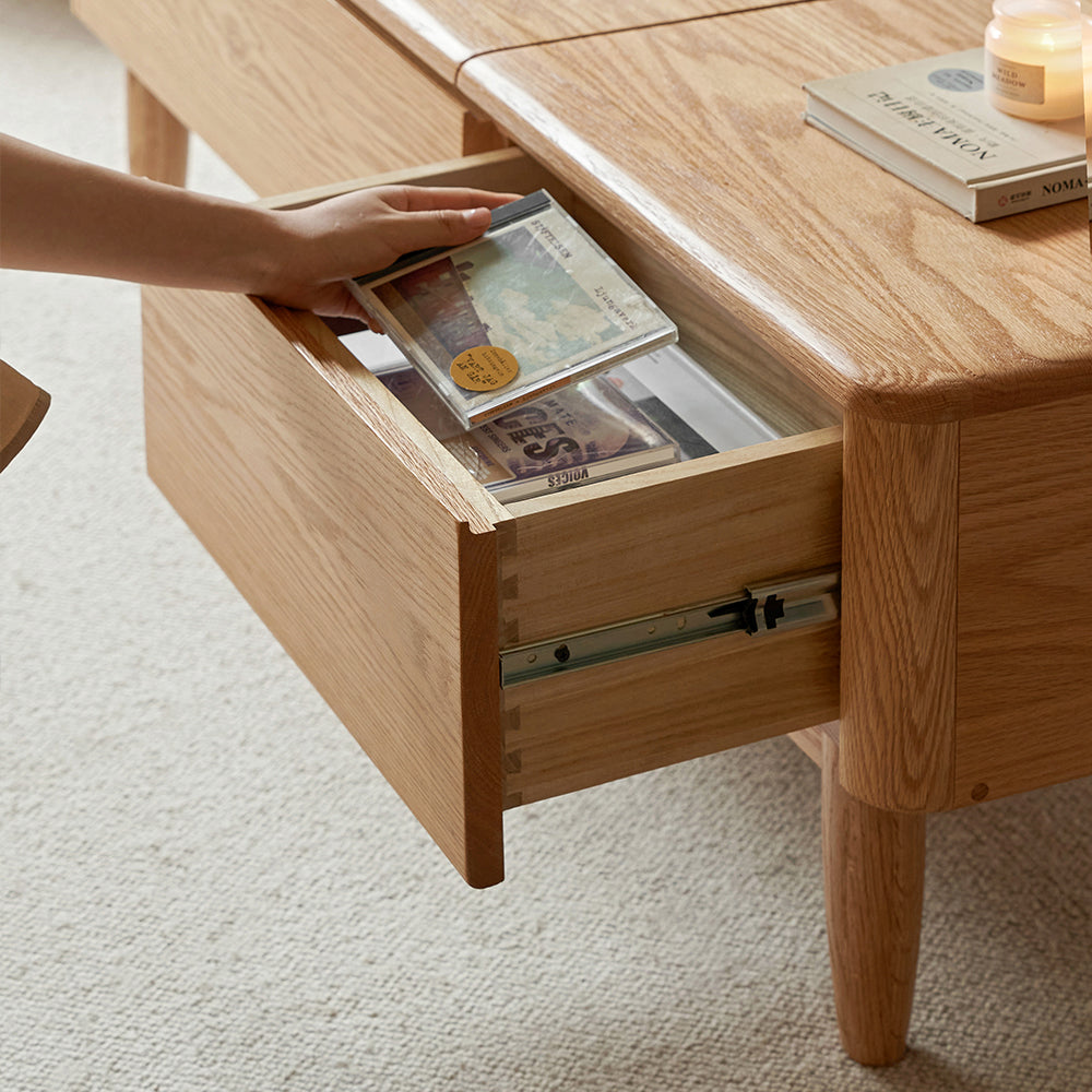 Mainn FAS-Graded Solid American Oak Lift-Top Coffee Table with Drawers