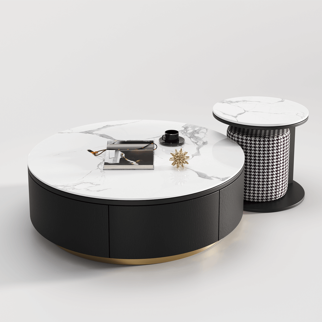 VAVA White Ceramic top with Gold Base Coffee Table Set/Zen/Modern