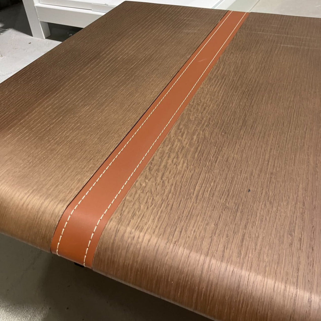 Saddle Leather Belt Decor Walnut Coloured Coffee Table/Tea Table