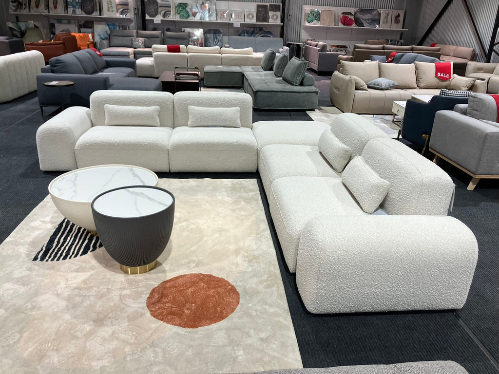 Pretty Modular Pure White Bouclé Upholstery Sofa Set/Modular Corner Sofas