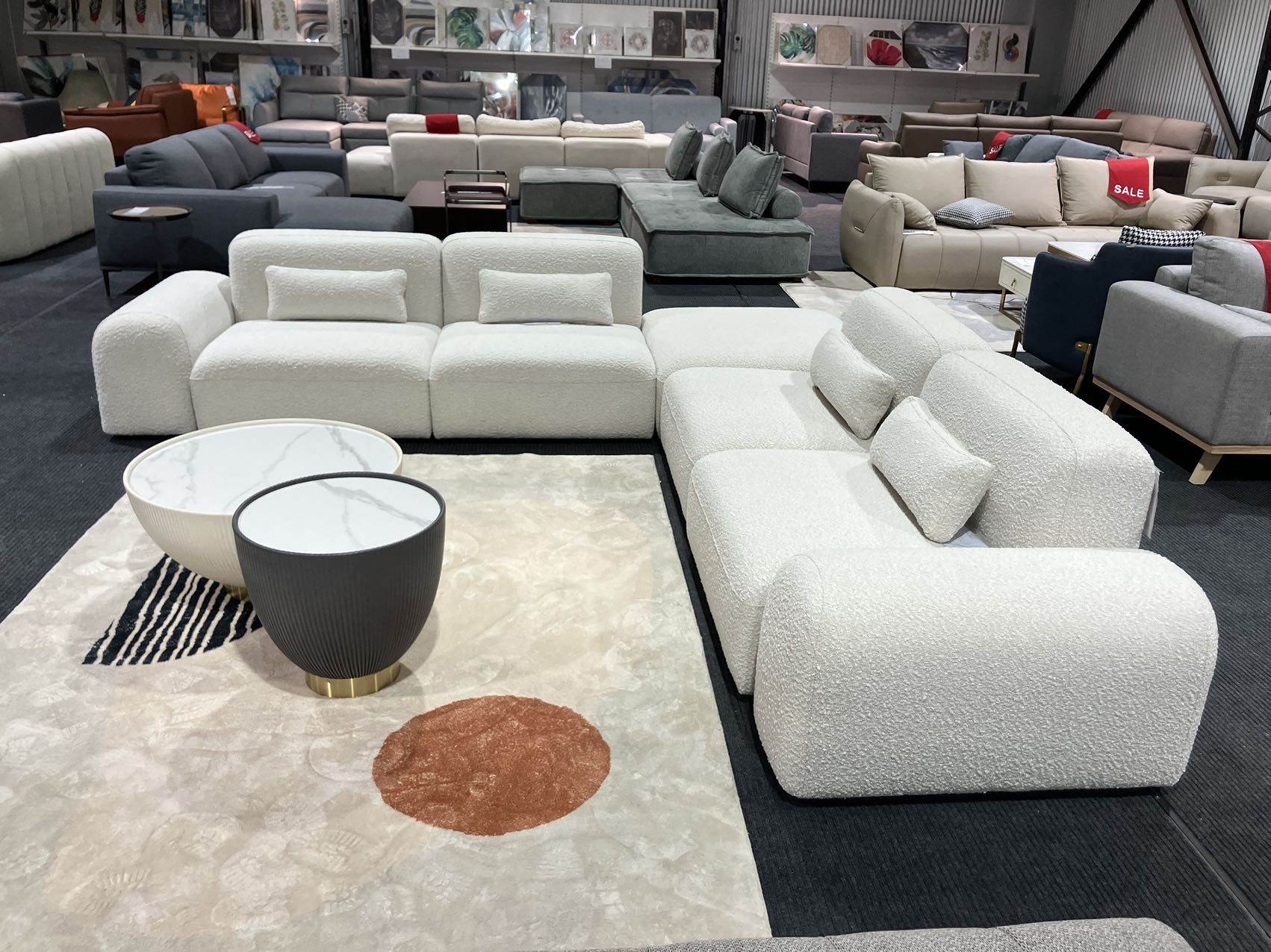 Pretty Modular Pure White Bouclé Upholstery Sofa Set/Modular Corner Sofas