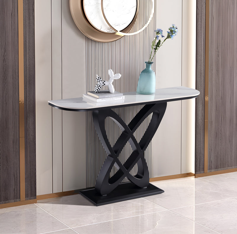 Ceramic Top Console Table/Entrance Table With Circular Geometric Design