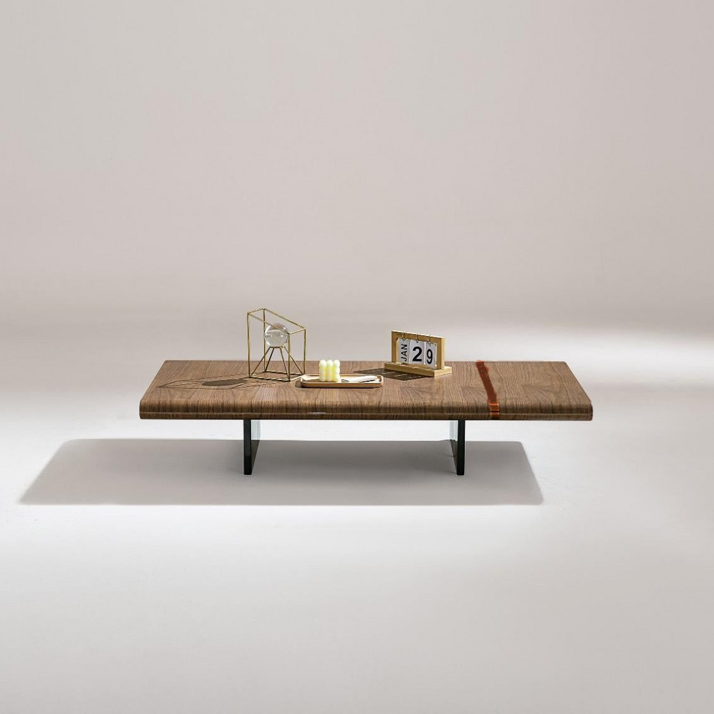 Saddle Leather Belt Decor Walnut Coloured Coffee Table/Tea Table