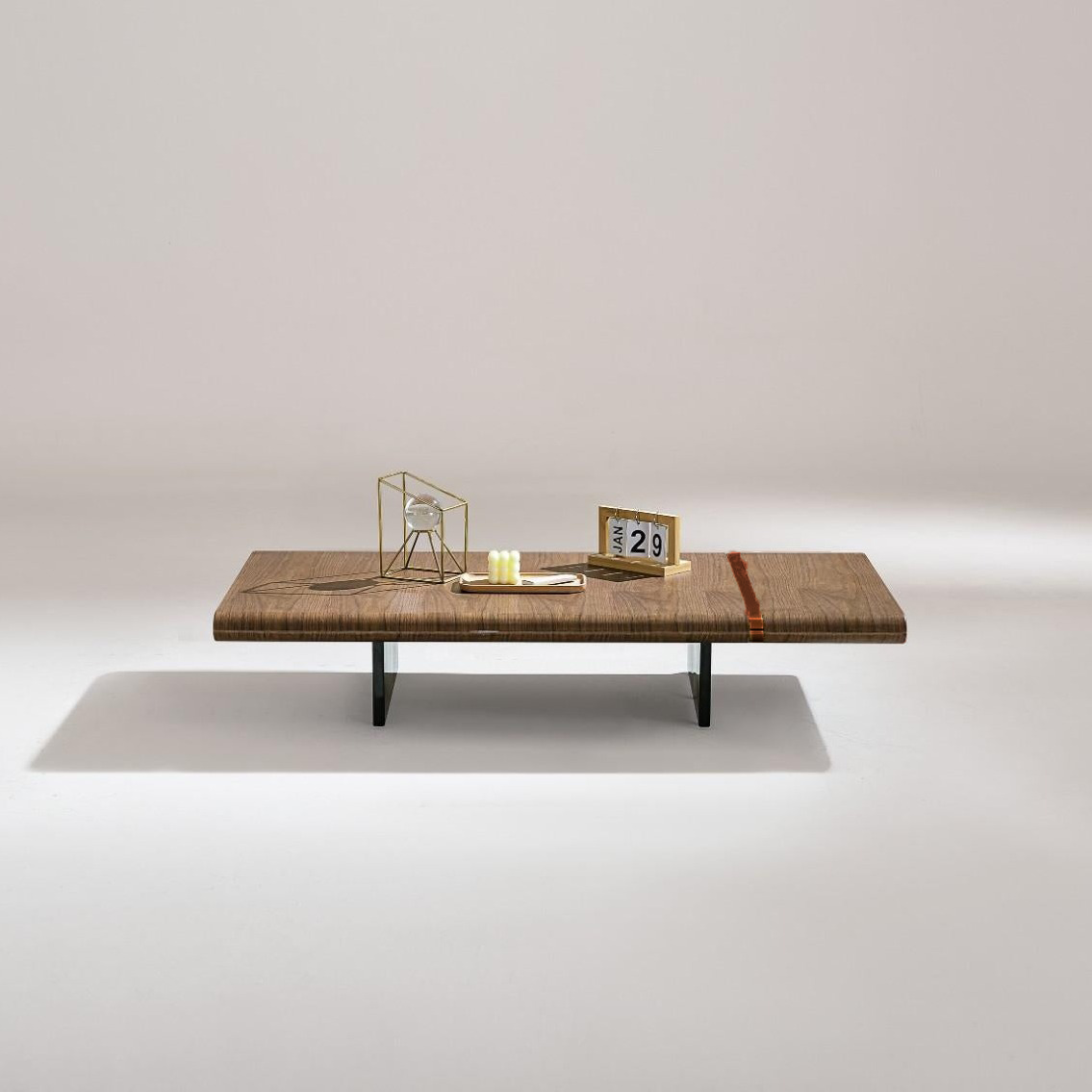 Saddle Leather Belt Decor Walnut Coloured Coffee Table/Tea Table