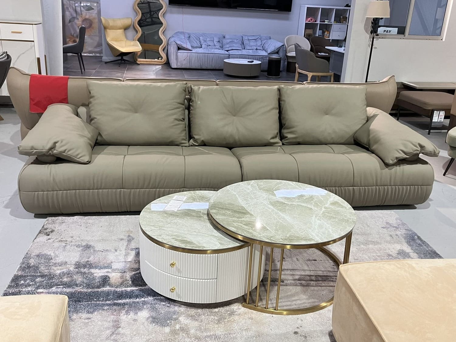 Leather Upholstery Three Seater Sofa/Hidden Legs