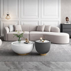 Skye Coffee Table Set/Ceramic top/PU Leather Upholstery/Modern Tea Table without Drawers