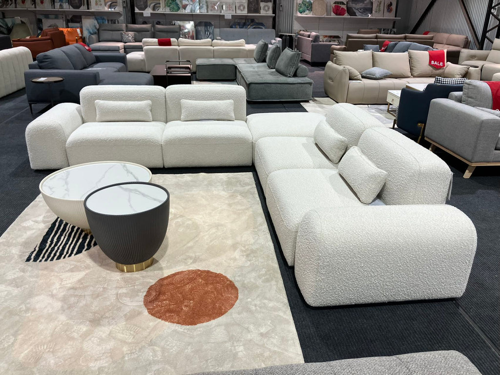 Pretty Modular Pure White Bouclé Upholstery Sofa Set/Modular Corner Sofas