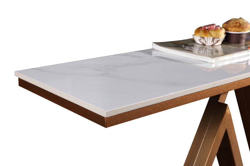 Elton White and Gold Ceramic Console table/Ceramic top/Goldern Carbon Frame Legs