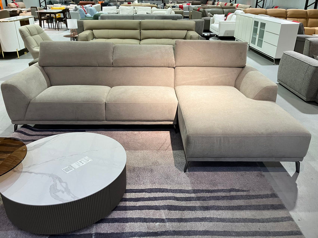 L-Shape Three Seater Sofa Fabric Upholstery/Plywood Frame/Steel legs