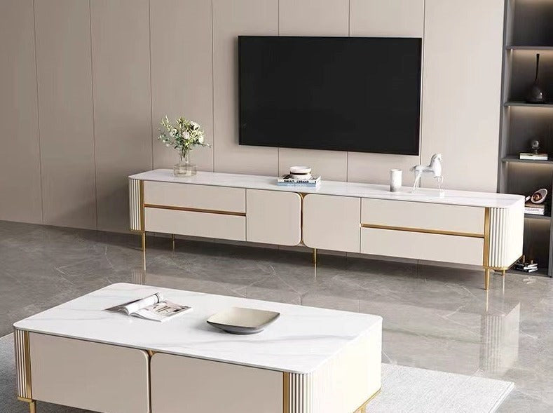 Zoe Ceramic Glossy white Top Entertainment Unit/TV Stand/Ceramic top/ MDF shelves